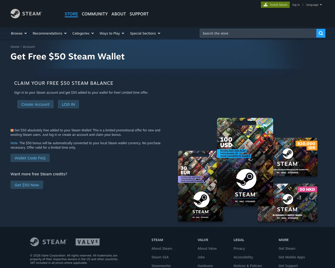 Screenshot of gift.steampowered.ink