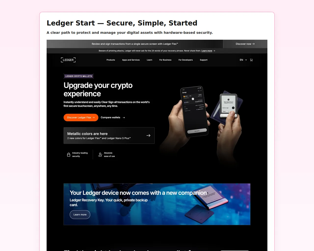 Screenshot of ledger-comstart-sso.pages.dev