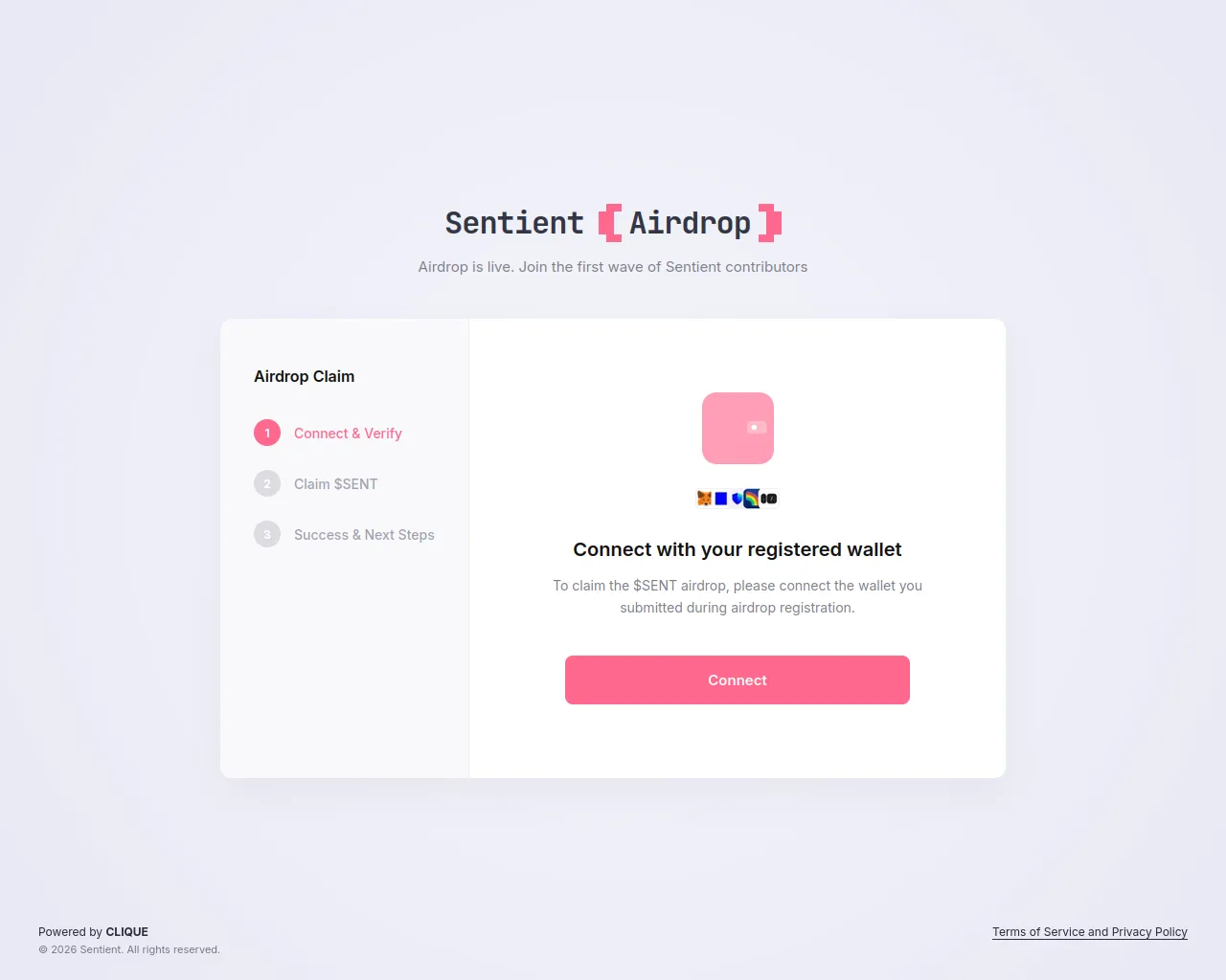 Screenshot of sentient-drop.xyz
