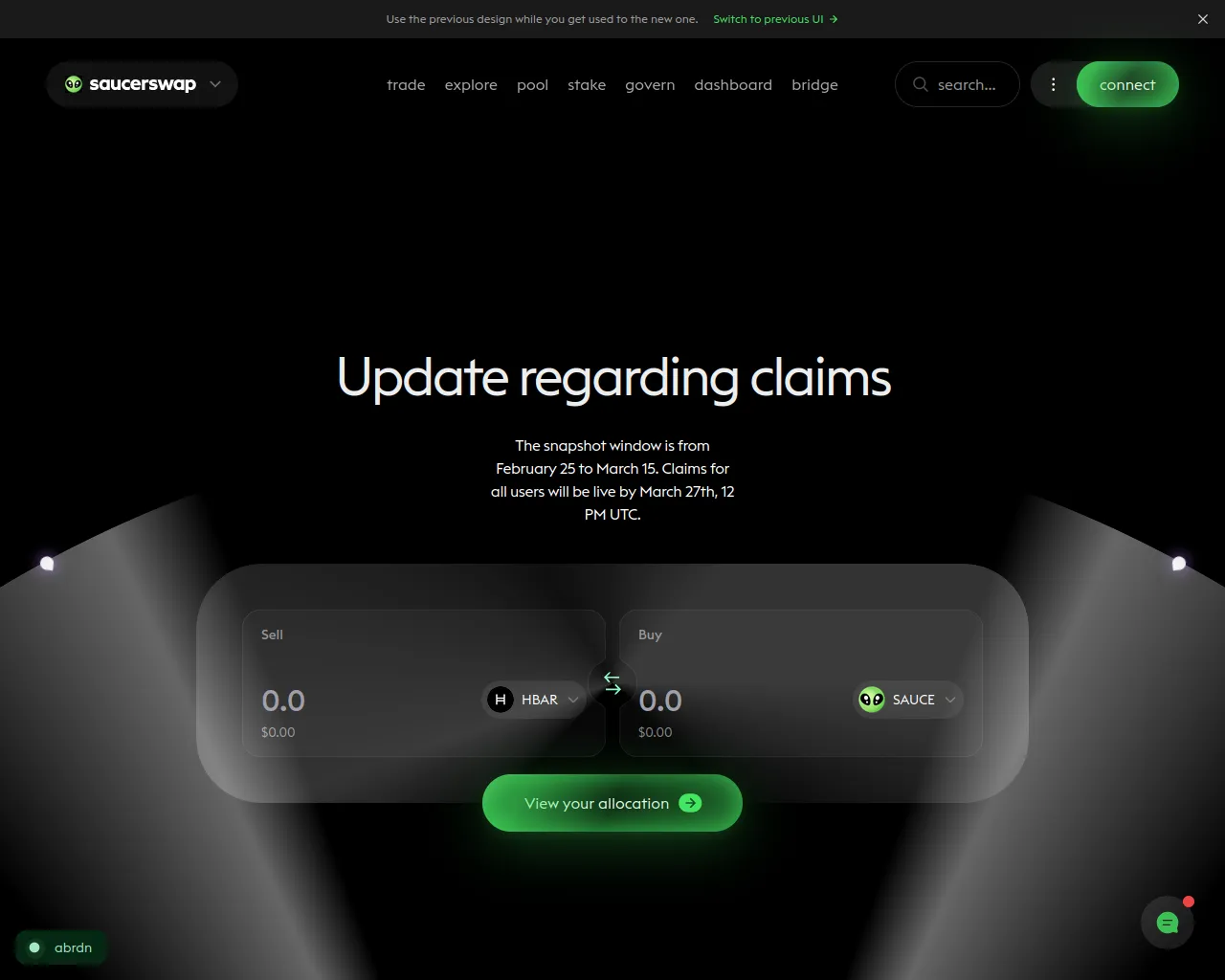 Screenshot of events-saucerswaplabs.xyz