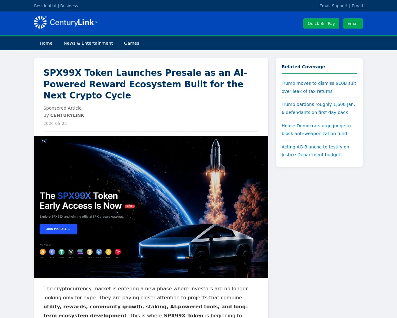 Screenshot of spx99x-centurylink.com
