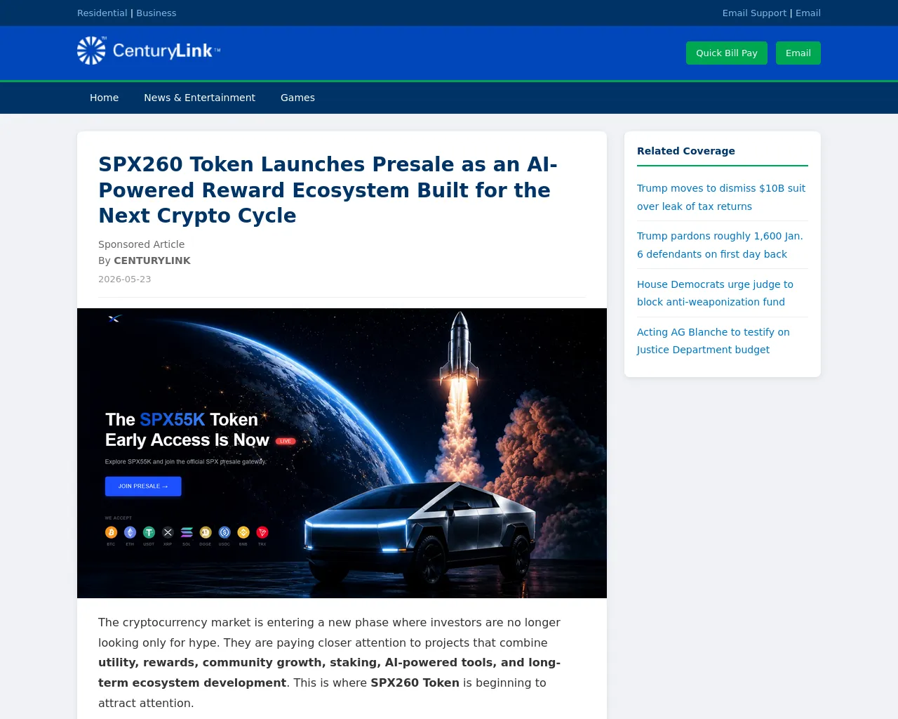 Screenshot of spx260k-centurylink.com