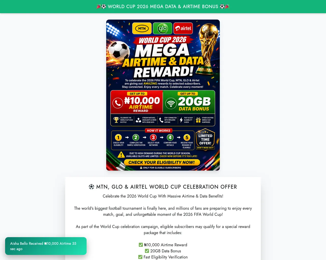 Screenshot of 2026-world-cup-free-airtime-data.earnonline.pro