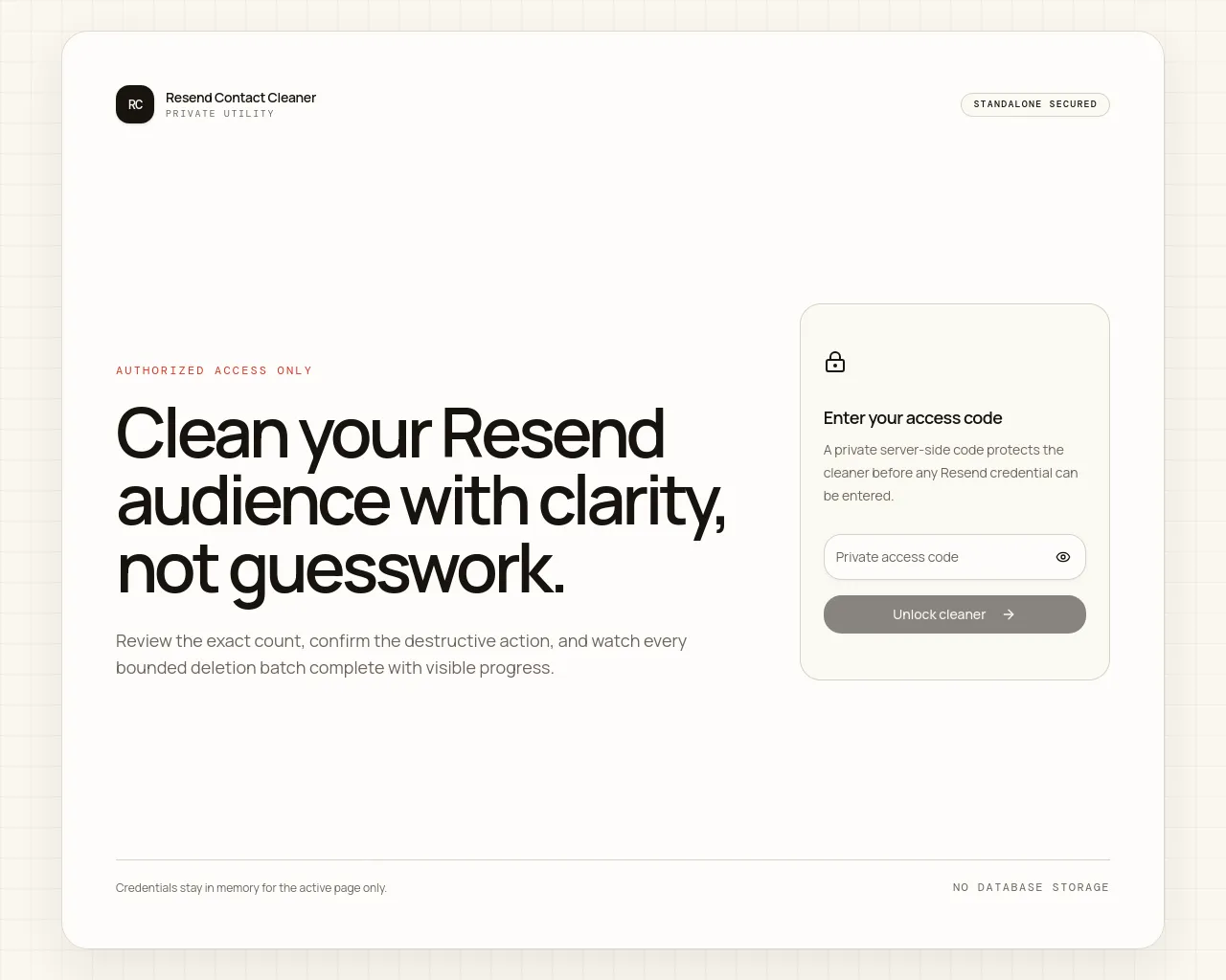 Screenshot of resendcleaner.xyz