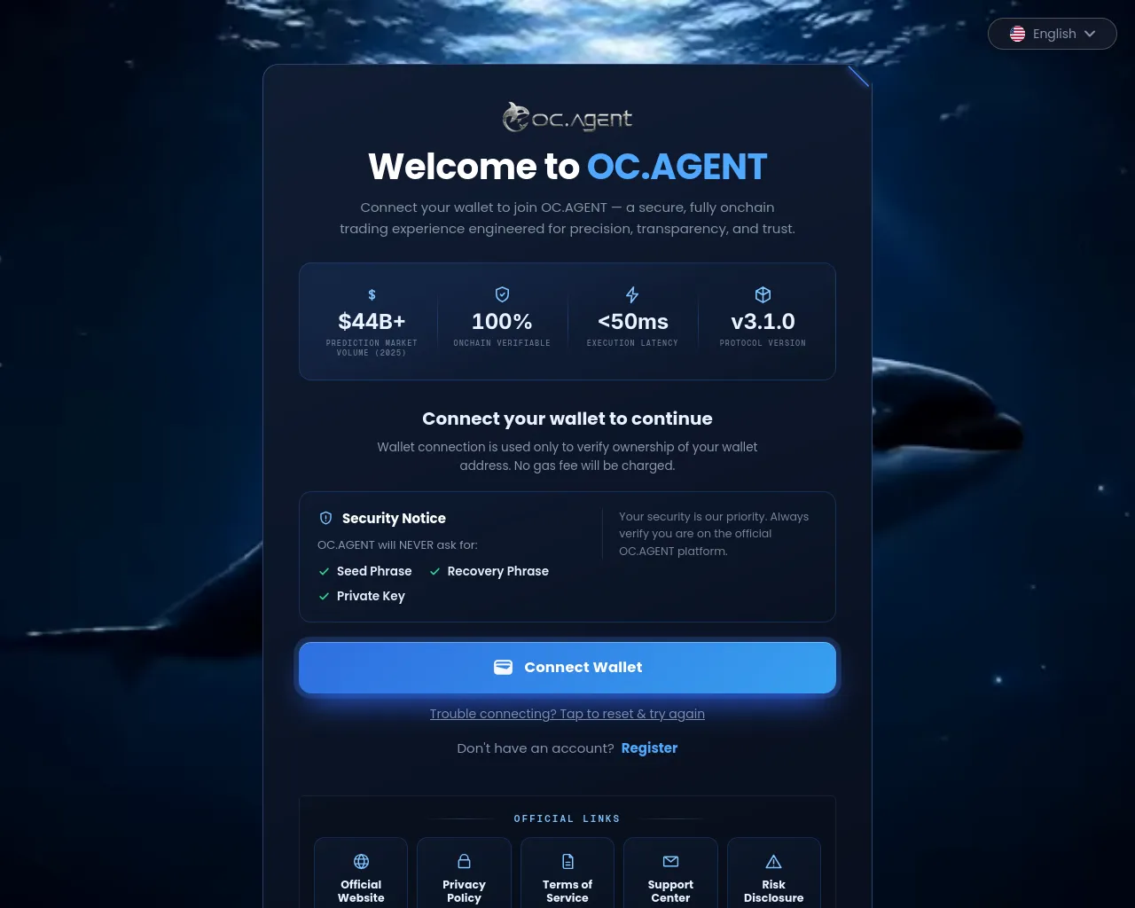 Screenshot of dapp.ocdashboard.xyz