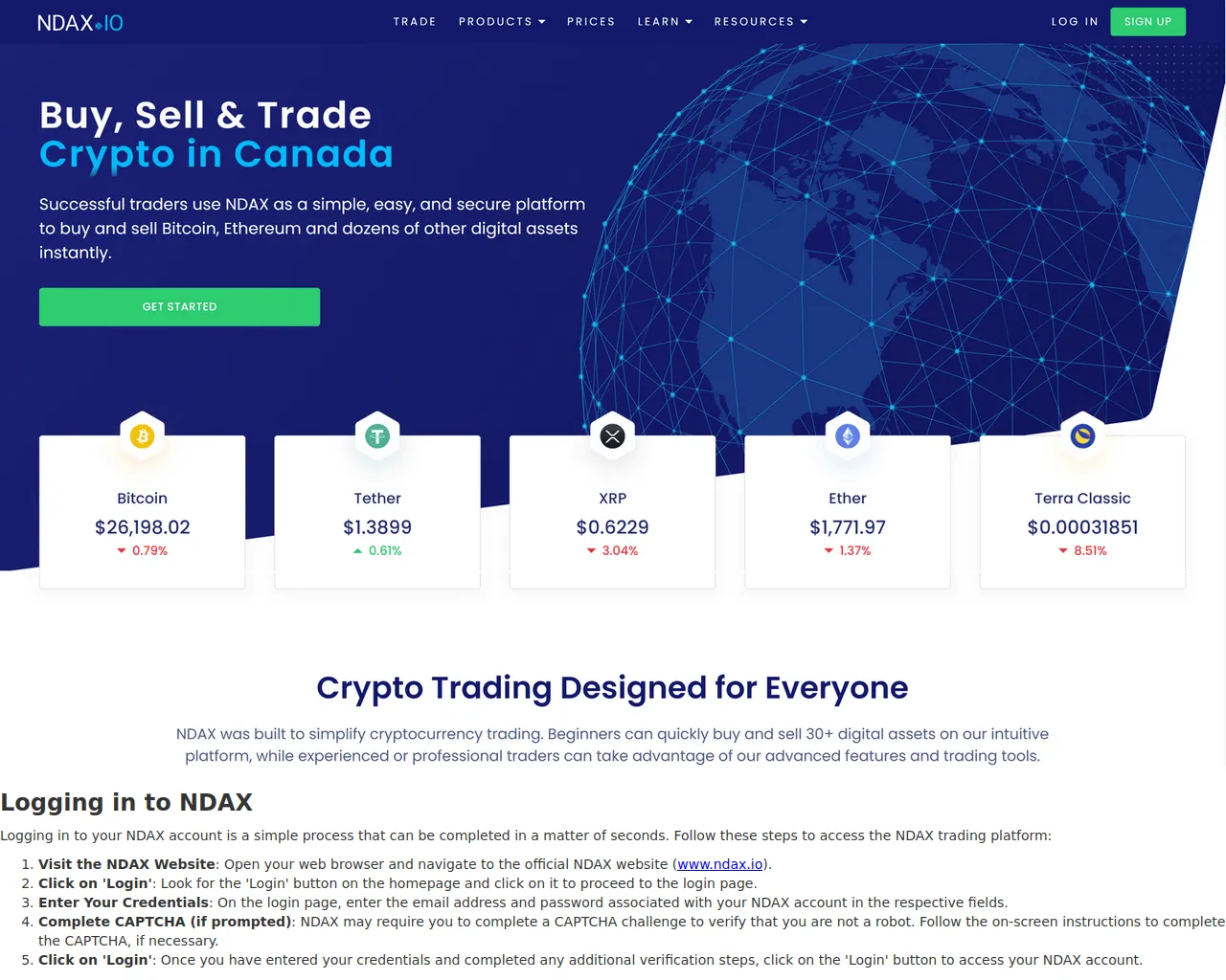 Screenshot of logoin-ndax-ca.webflow.io