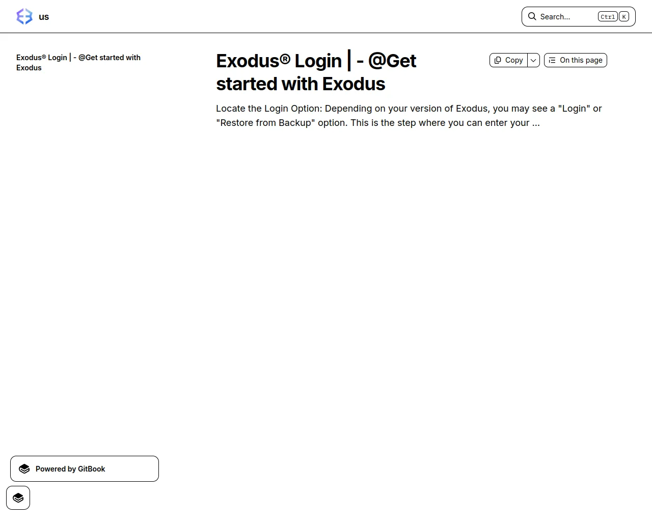 Screenshot of exoduselougin.gitbook.io