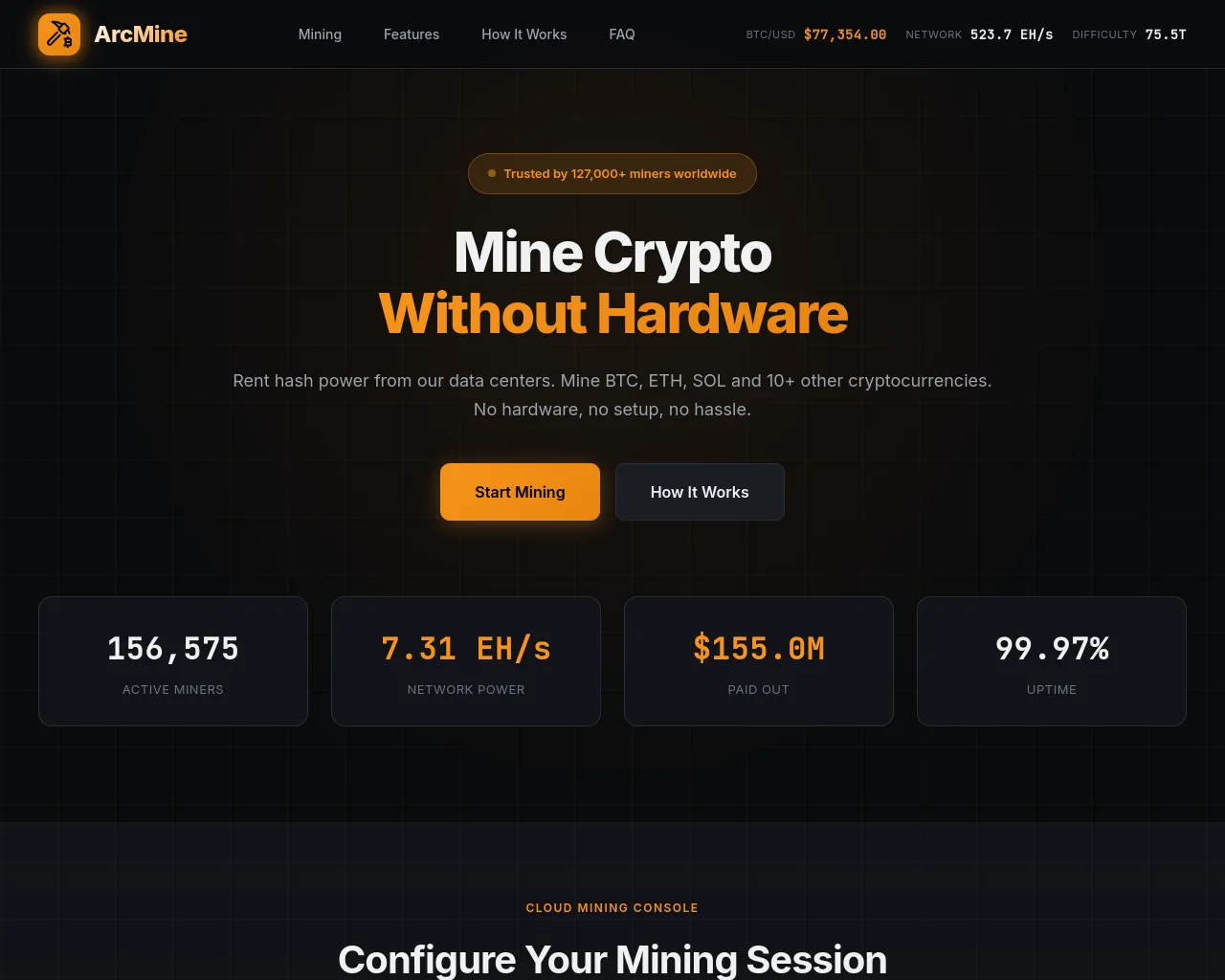 Screenshot of arcmine.app