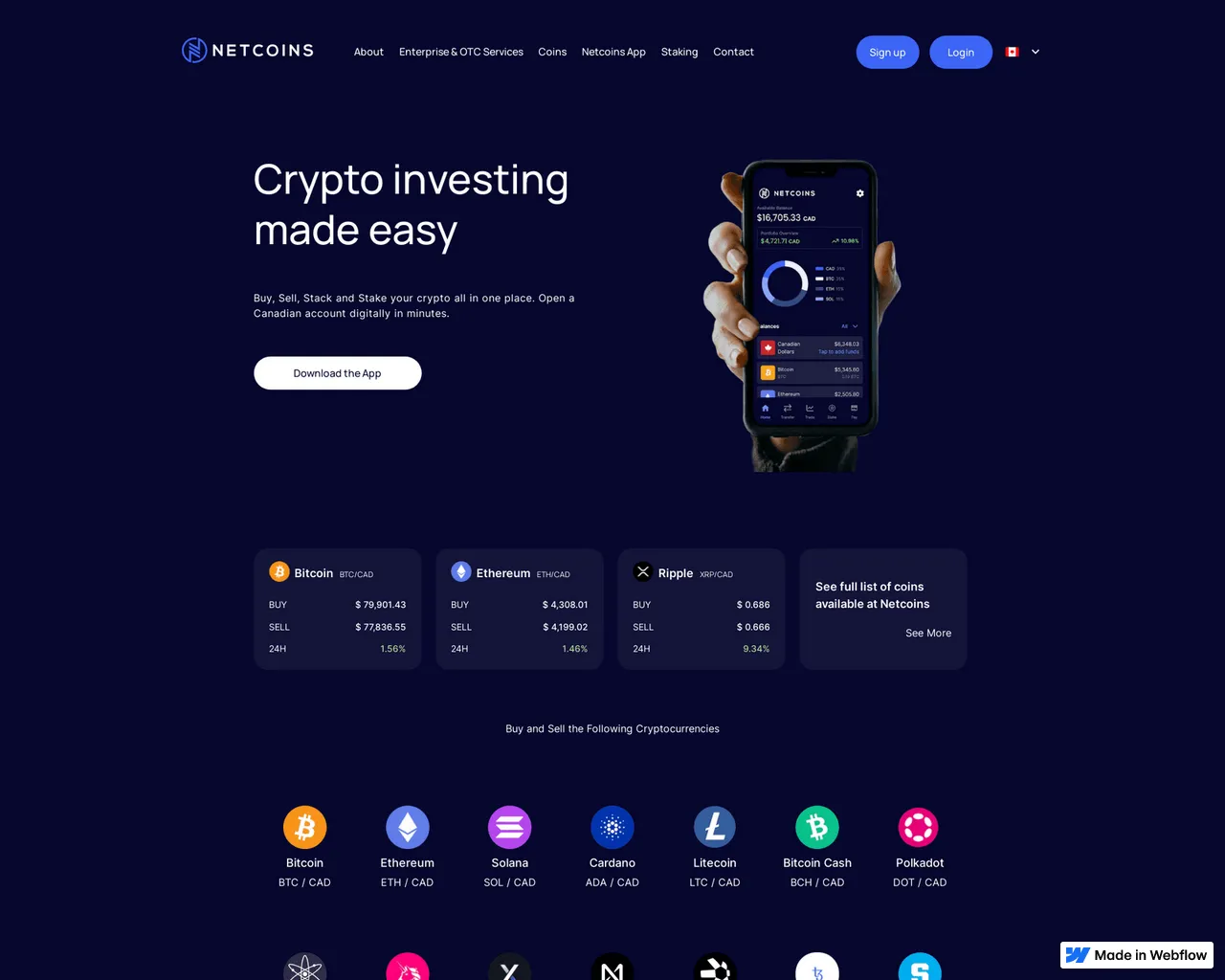 Screenshot of auth-netcoins-canada-sso.webflow.io