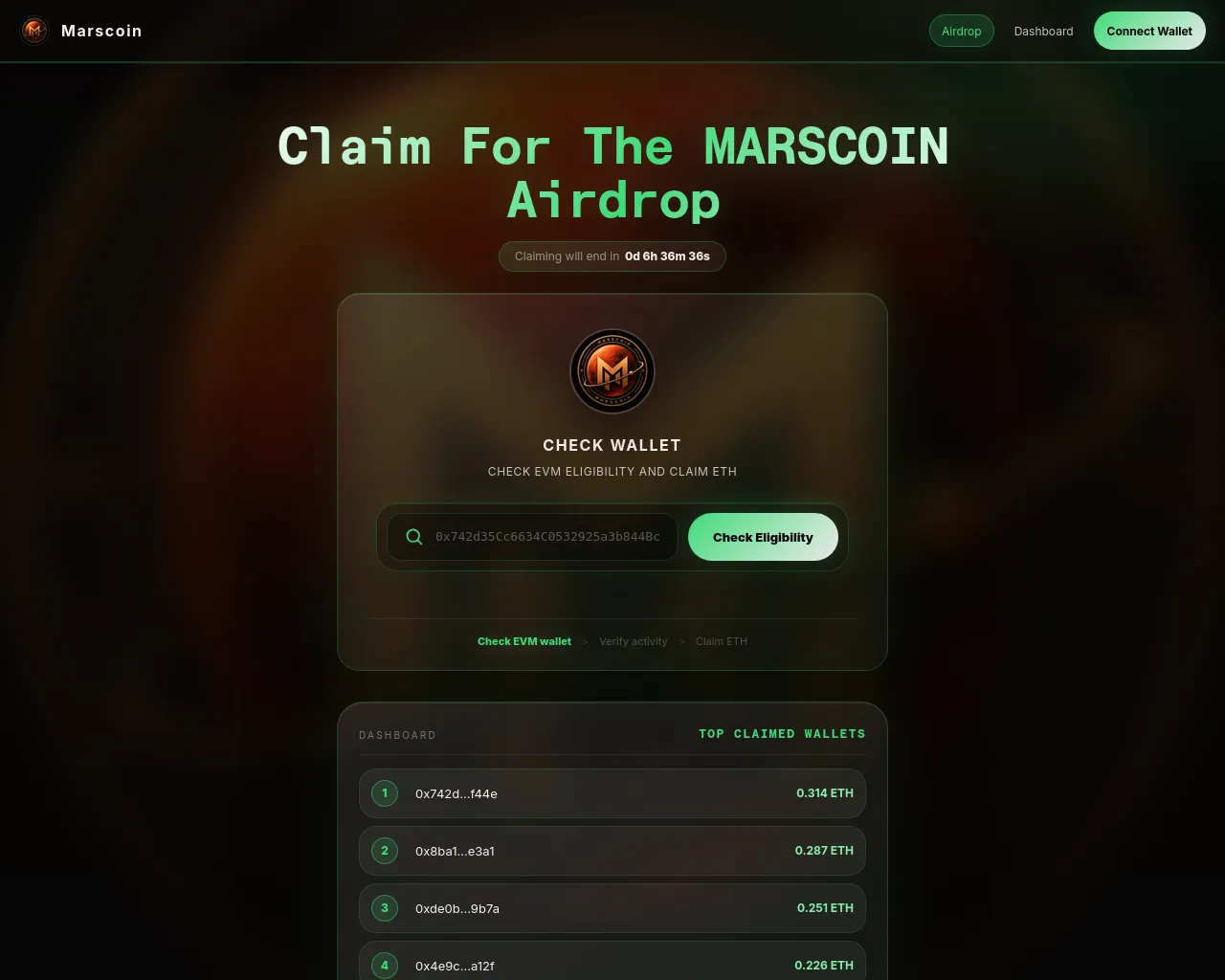 Screenshot of marscoin.5a-evmcheck.lol