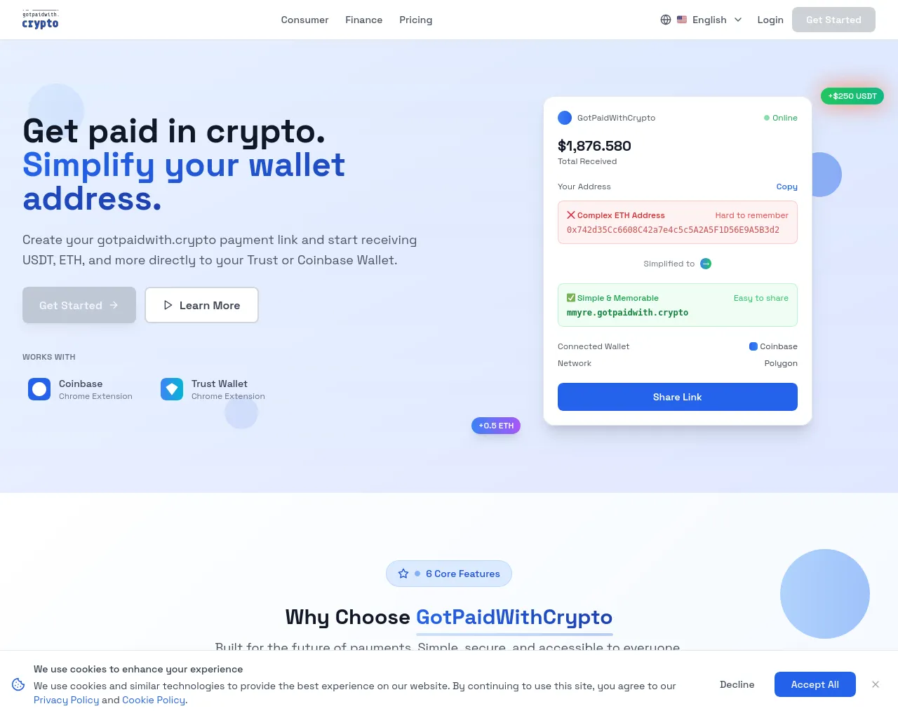 Screenshot of gotpaidwithcrypto.com