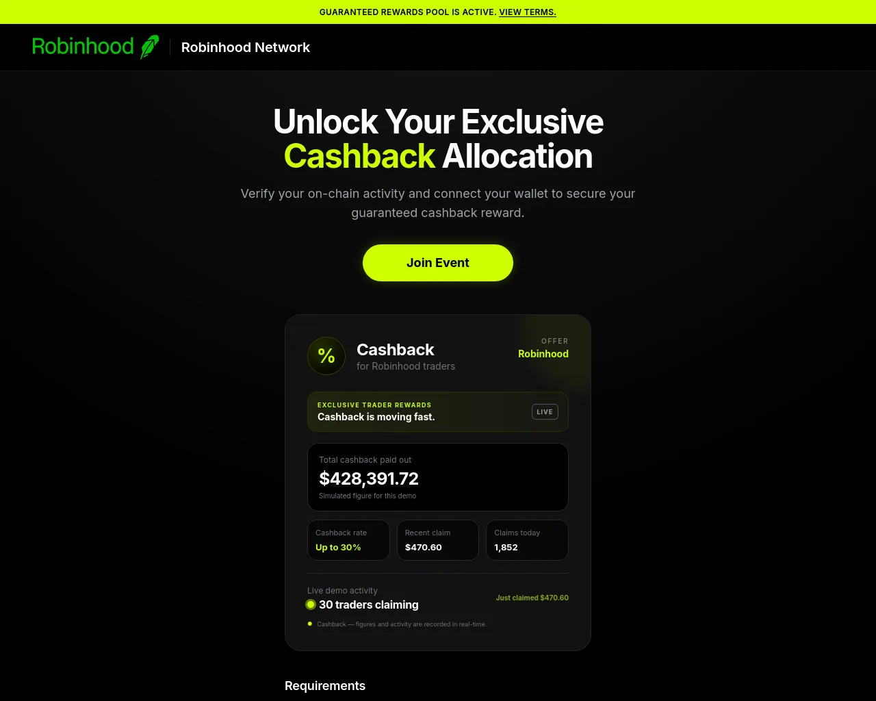 Screenshot of robinhood-cashback.com