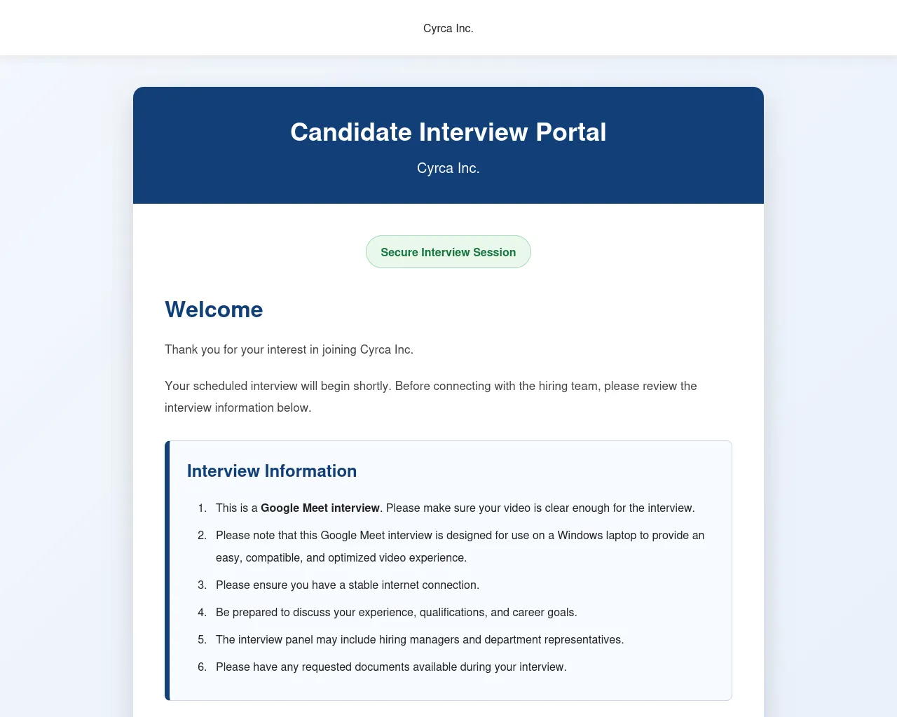 Screenshot of cyrca-inc-googlemeet-interview.co