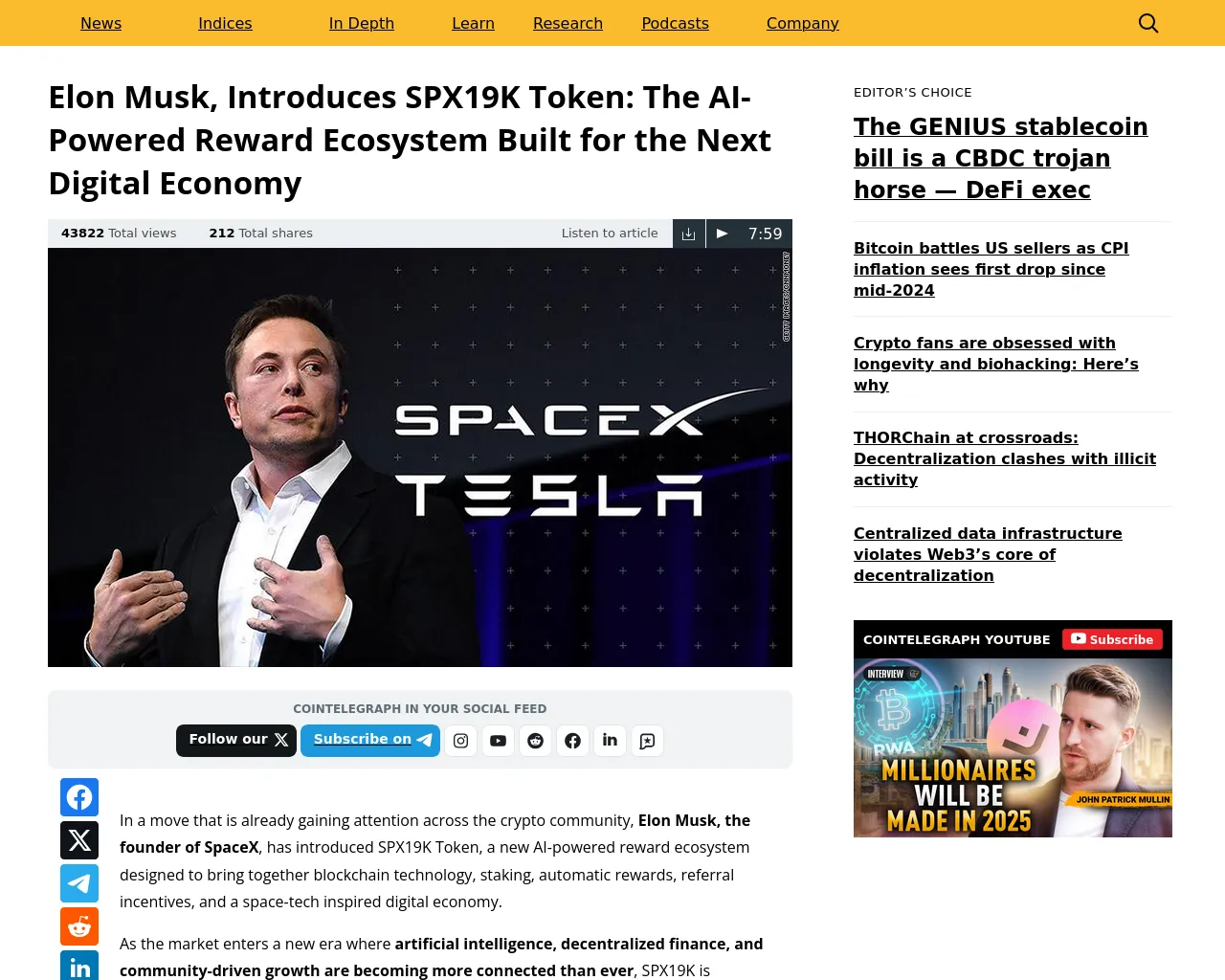 Screenshot of spx19k-cointelegraph.com
