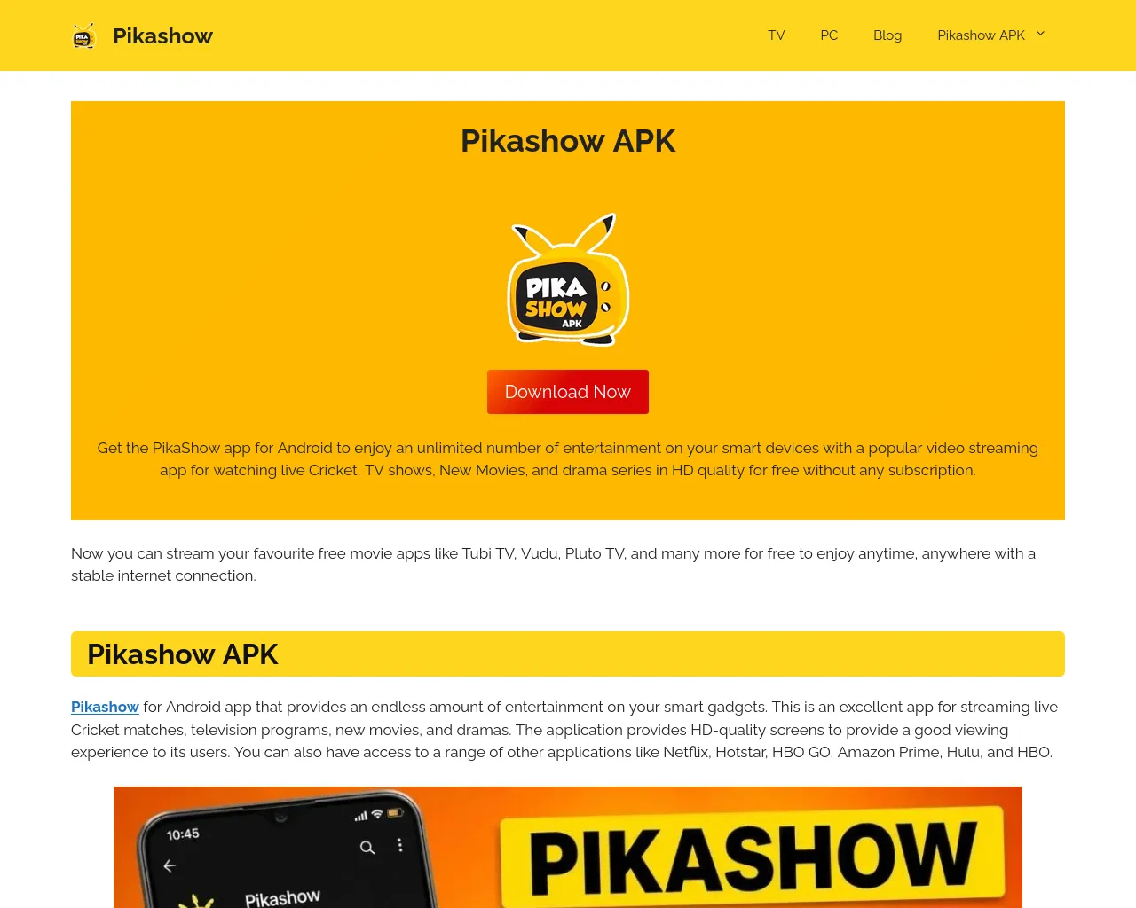 Screenshot of pikashowstv.org