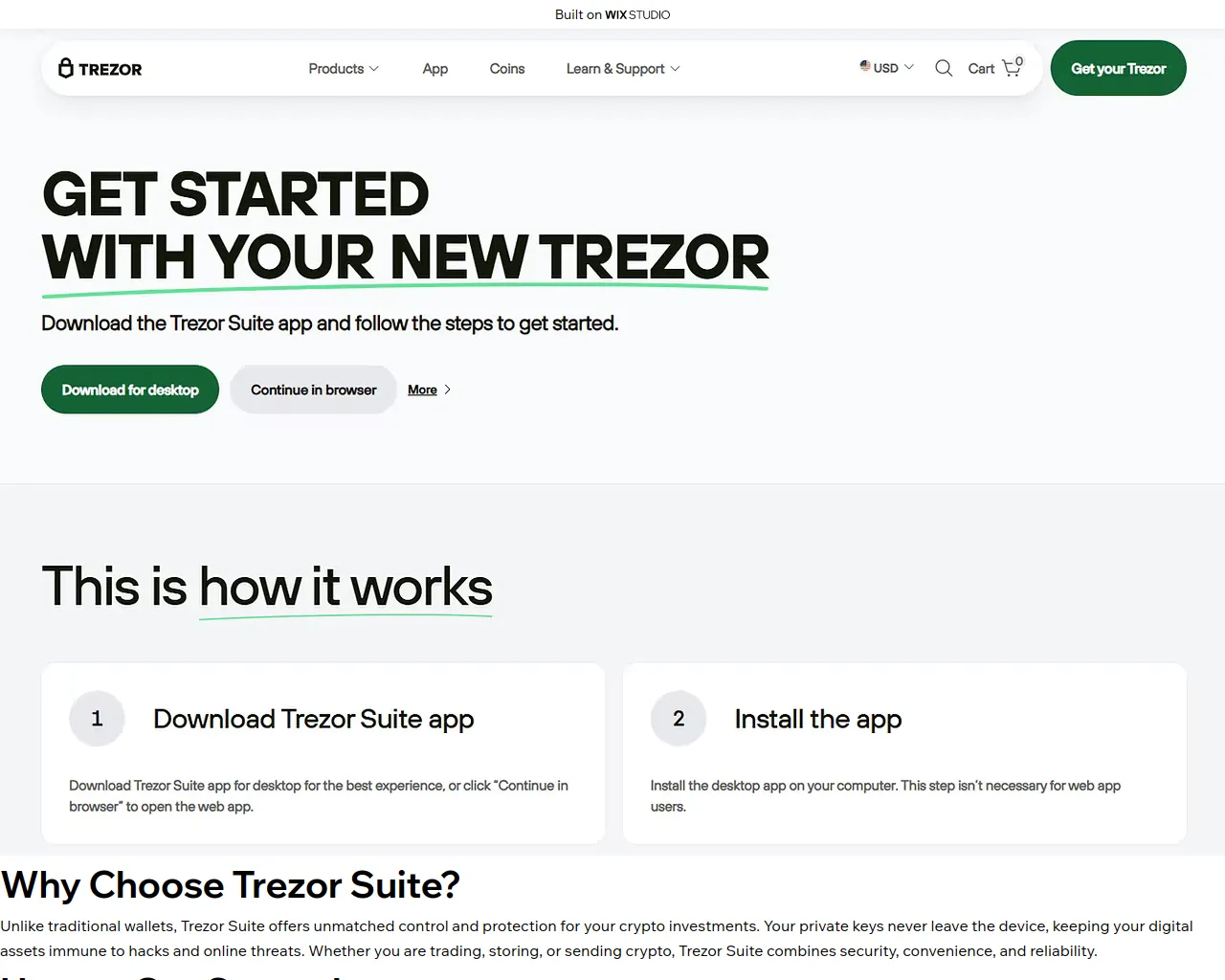 Screenshot of learn-trezusuite.wixstudio.com