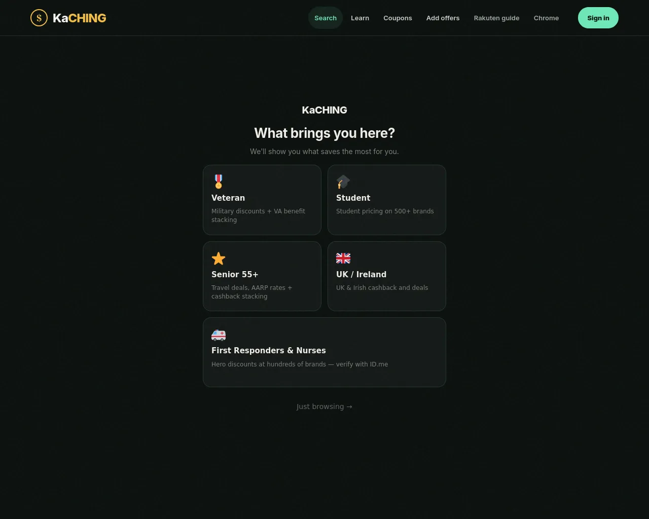Screenshot of kaching.click