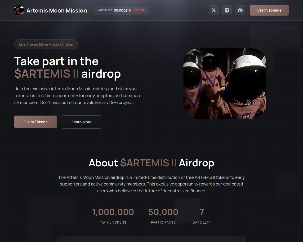 Screenshot of event-artemis.fun