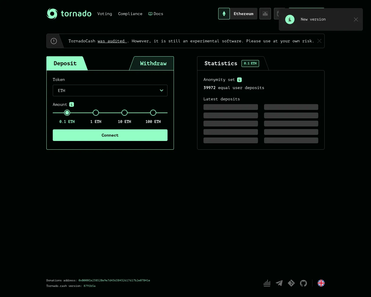 Screenshot of todnado.cash
