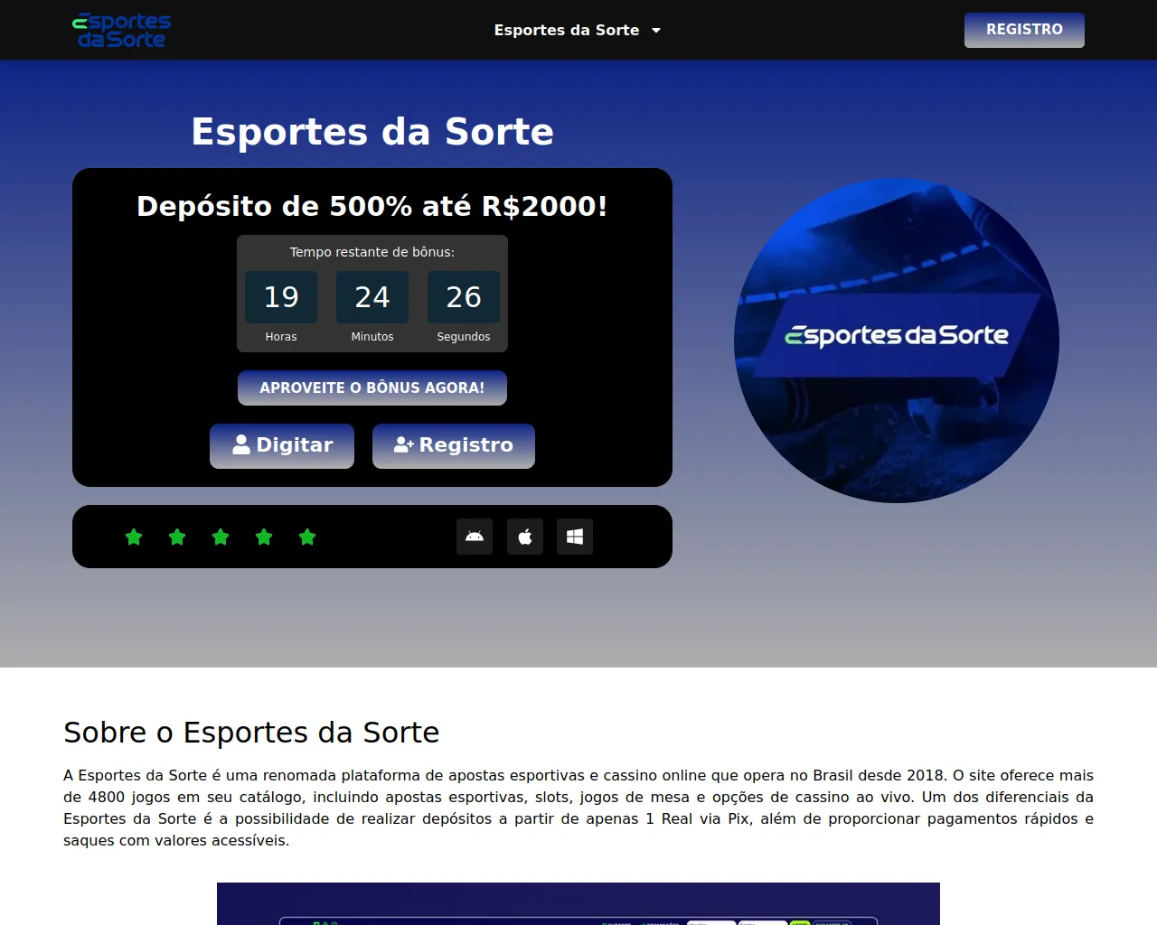 Screenshot of esportesdasortebrasil.com