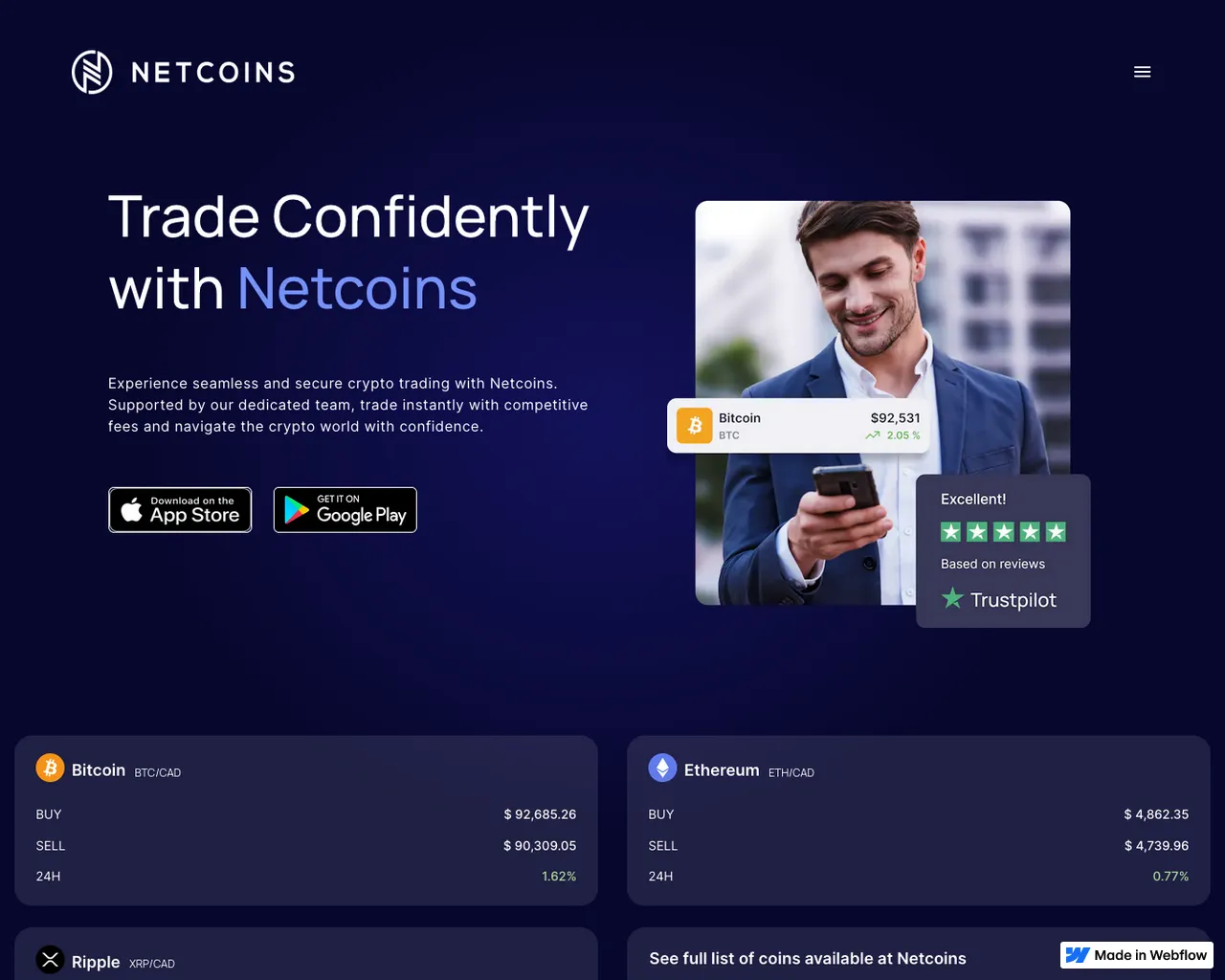 Screenshot of sso-ca-netcoins-com-ca.webflow.io