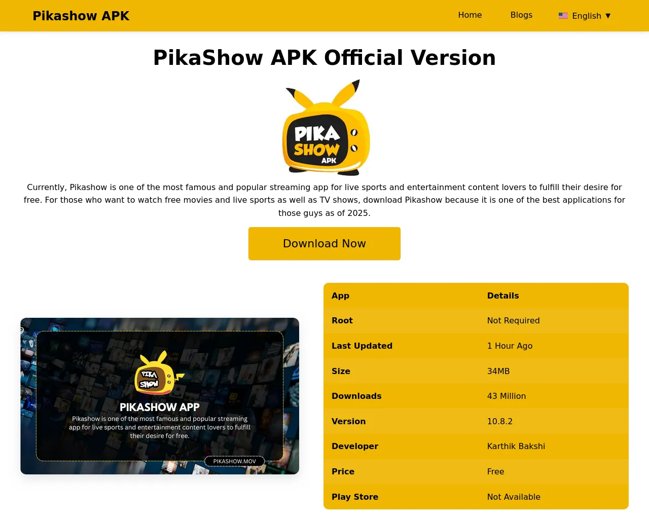 Screenshot of pikashow.mov