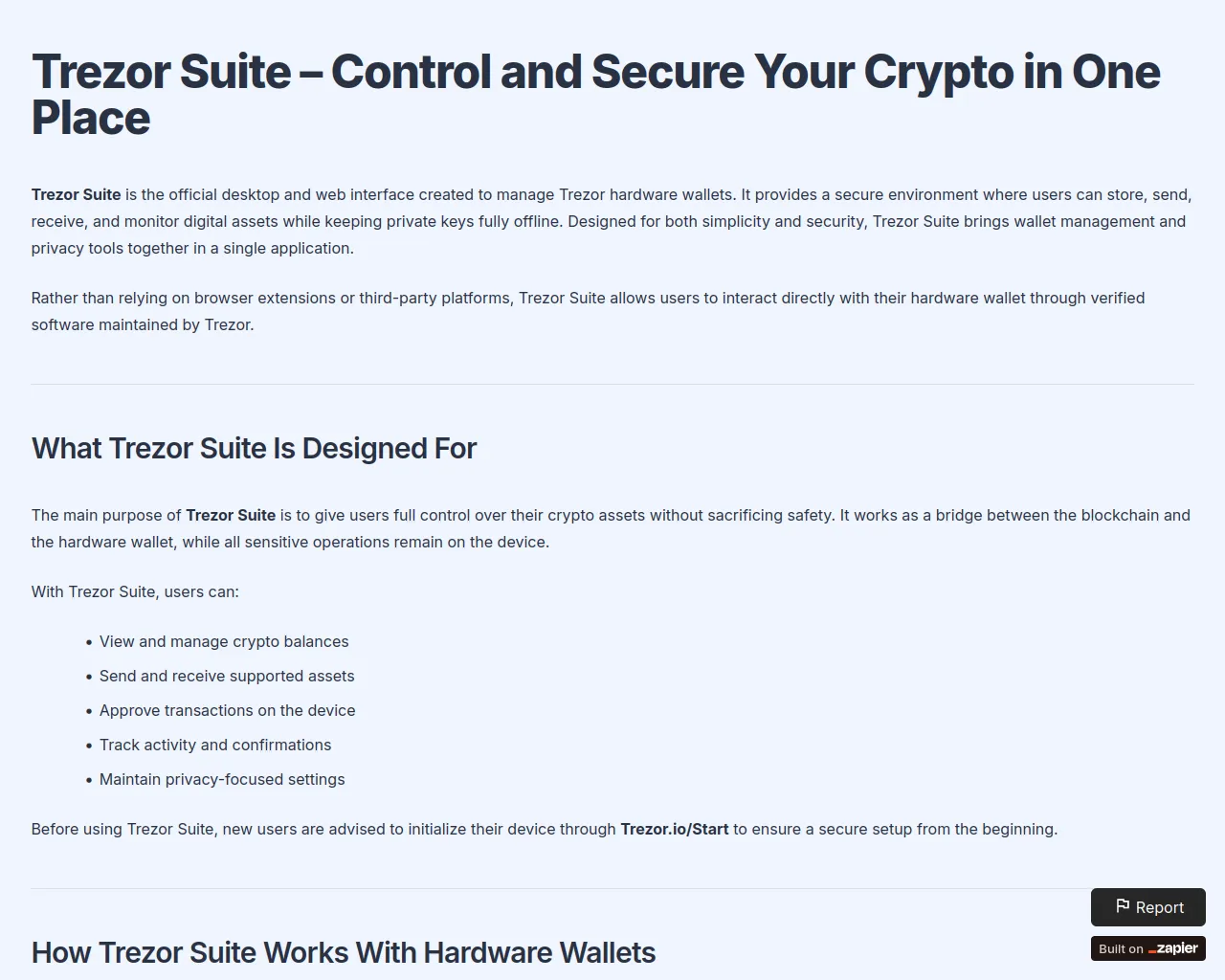 Screenshot of trezrsuite.zapier.app