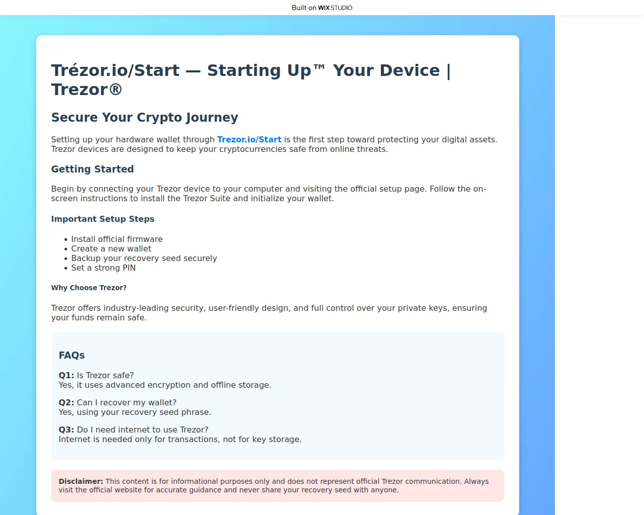 Screenshot of startapp-trezr-io.wixstudio.com