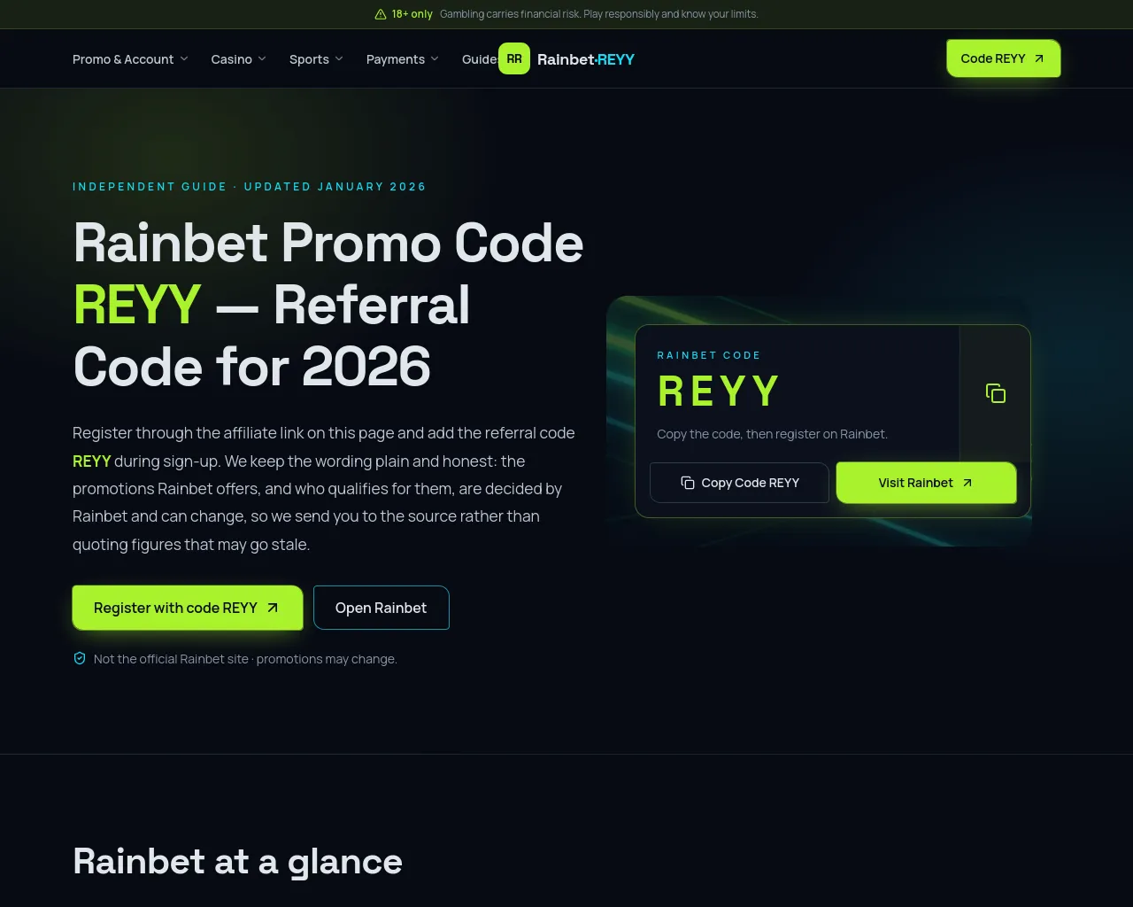Screenshot of rainbetpromocode.io