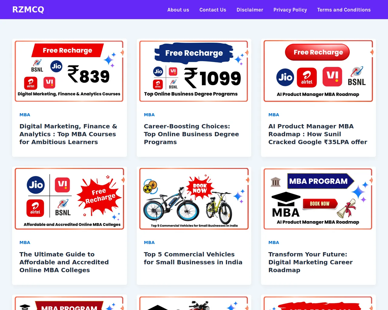 Screenshot of earn.rzmcq.com