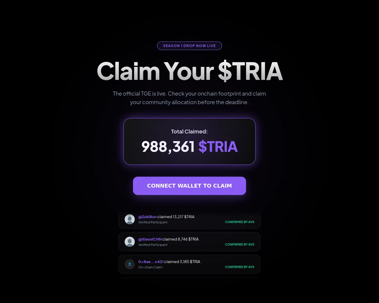 Screenshot of claim.triadrop.live