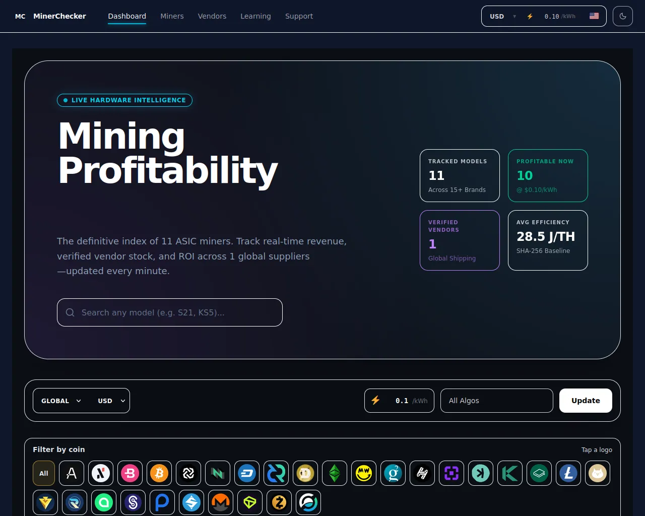 Screenshot of minerchecker.com