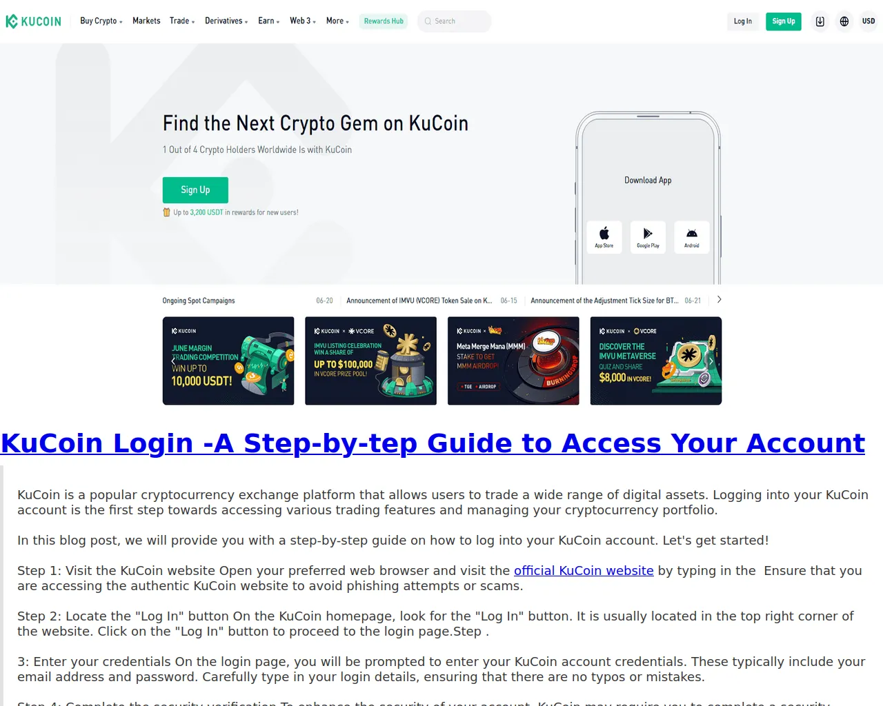 Screenshot of kucoinloginhuac.webflow.io