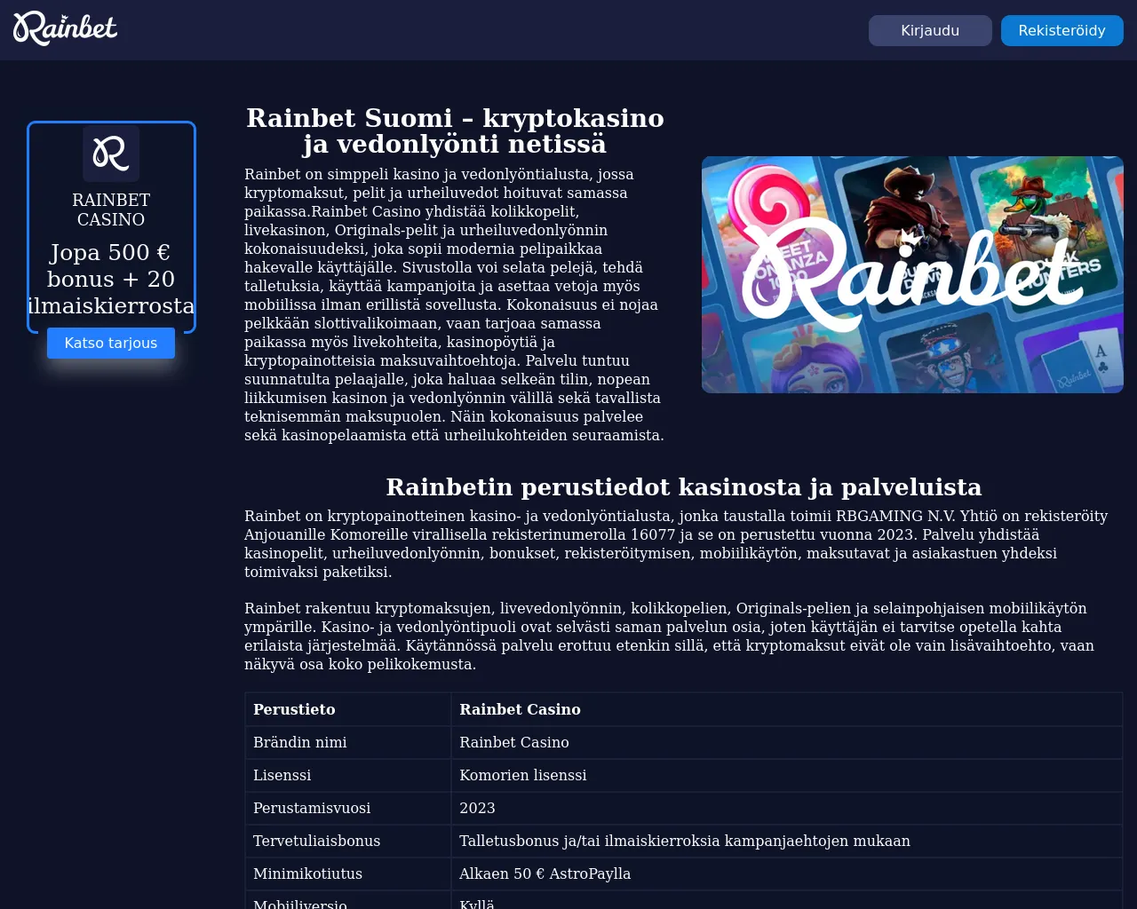 Screenshot of rainbet-fi.bet