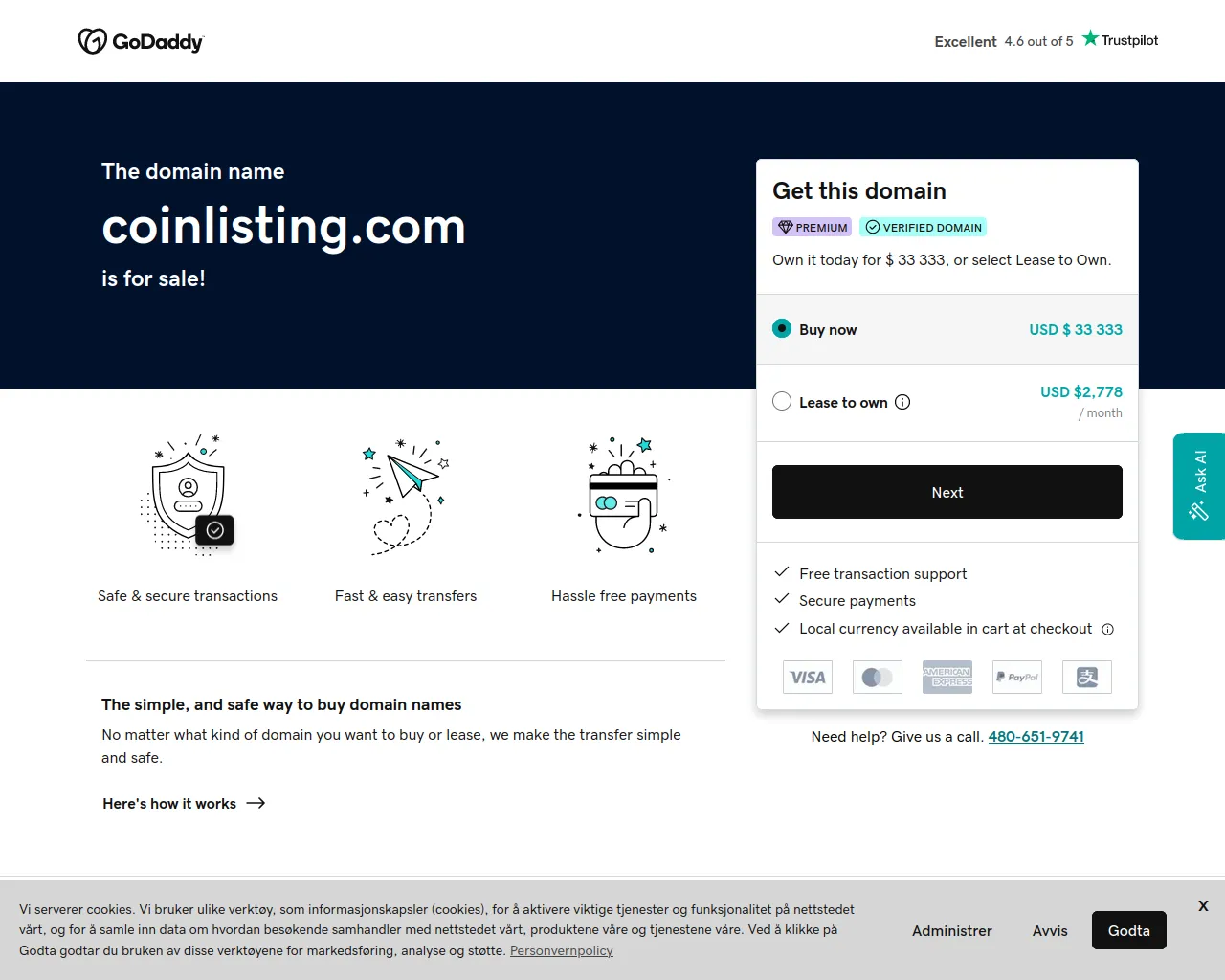 Screenshot of coinlisting.com