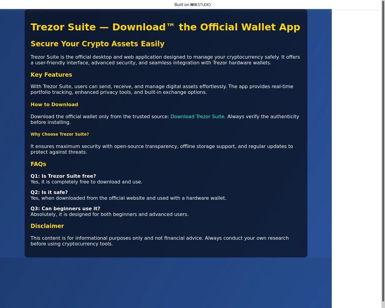 Screenshot of suitsapp-trezio.wixstudio.com