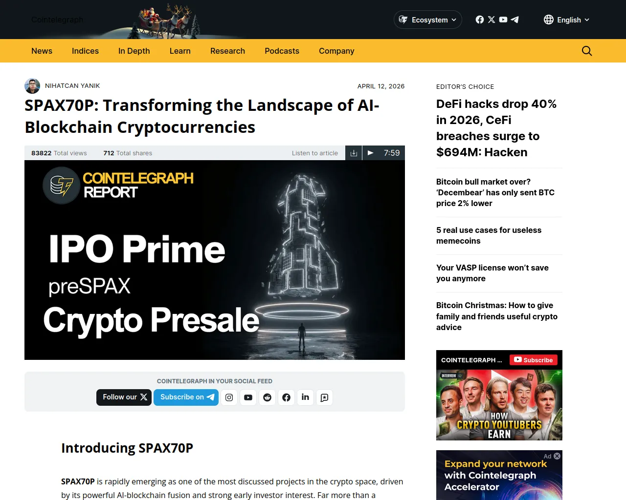 Screenshot of spax70p-cointelegraph.com
