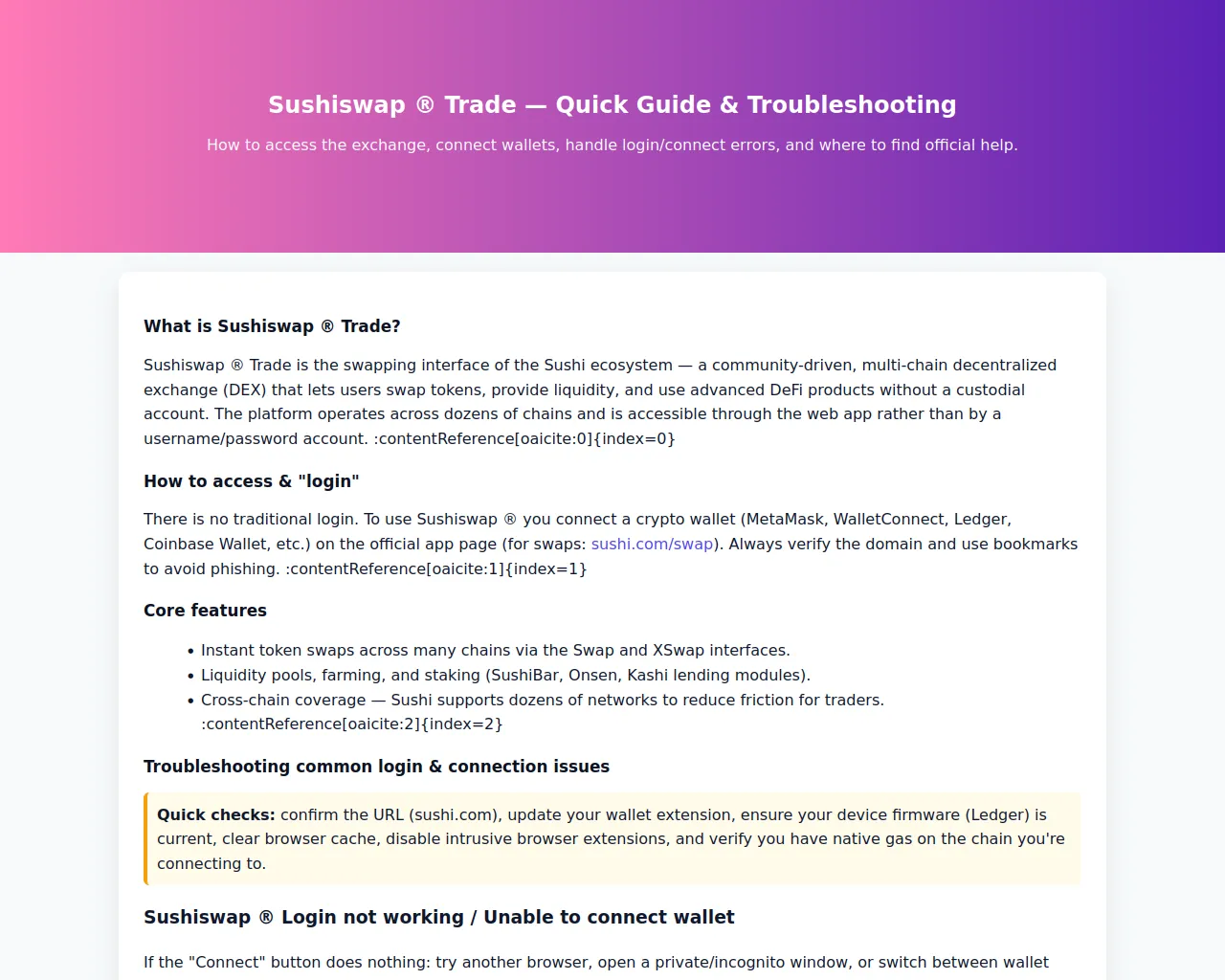 Screenshot of account-traade-sushiiswap.pages.dev
