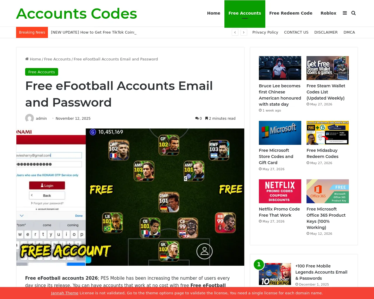 Screenshot of accountscodes.com