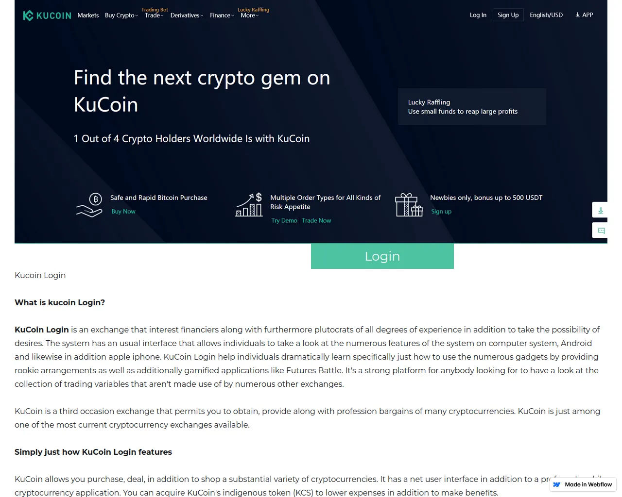 Screenshot of kucoinlogin.webflow.io