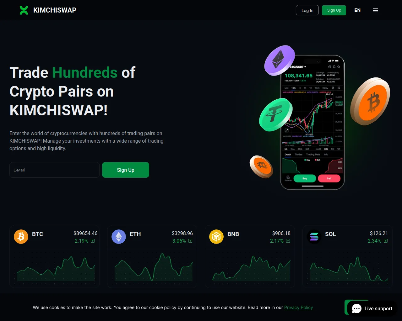 Screenshot of kimchiswap.io
