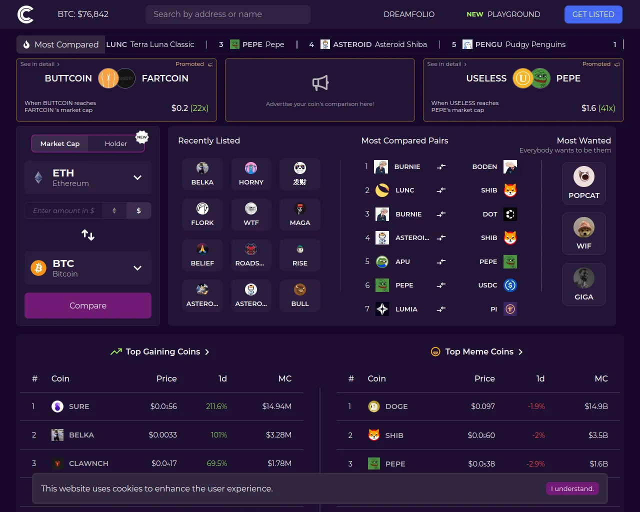 Screenshot of comparemarketcap.com