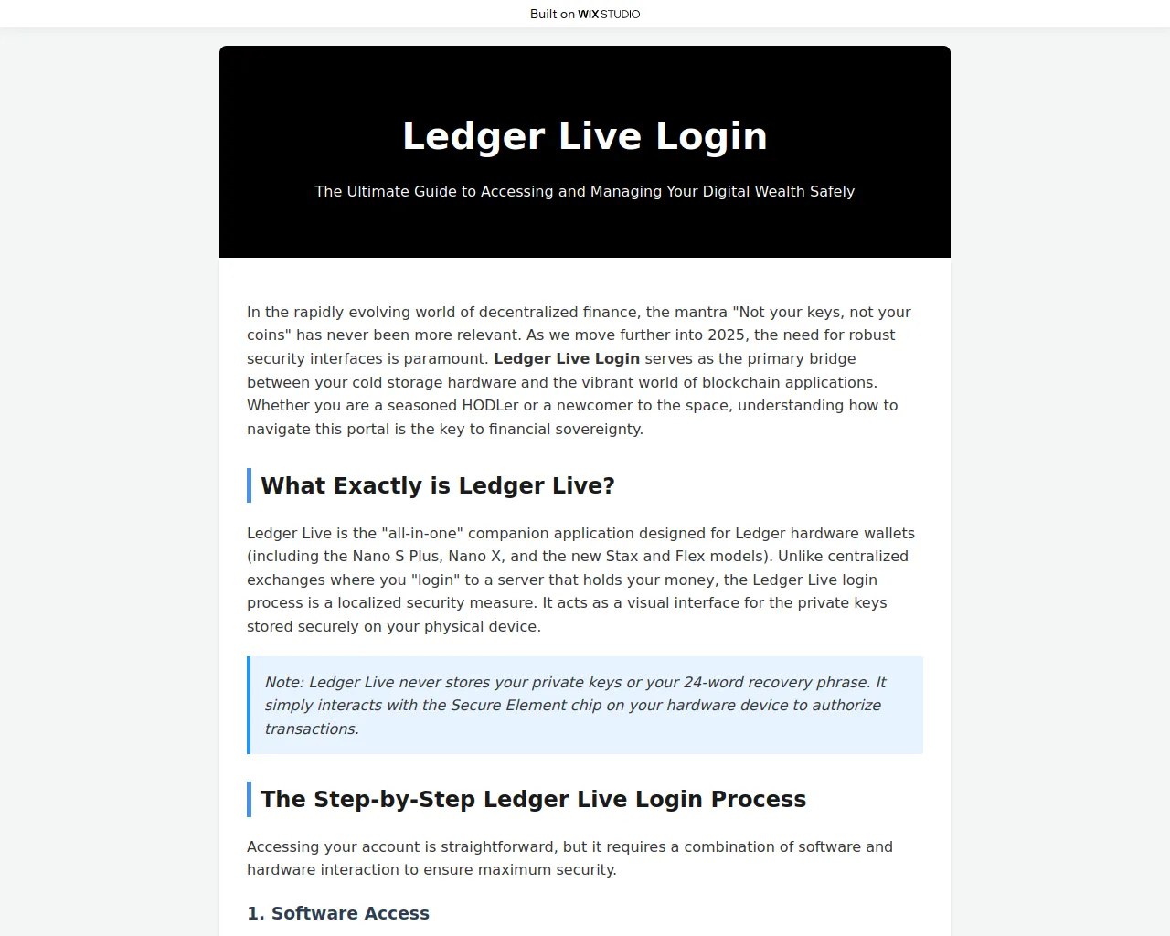 Screenshot of live-ledglog.wixstudio.com