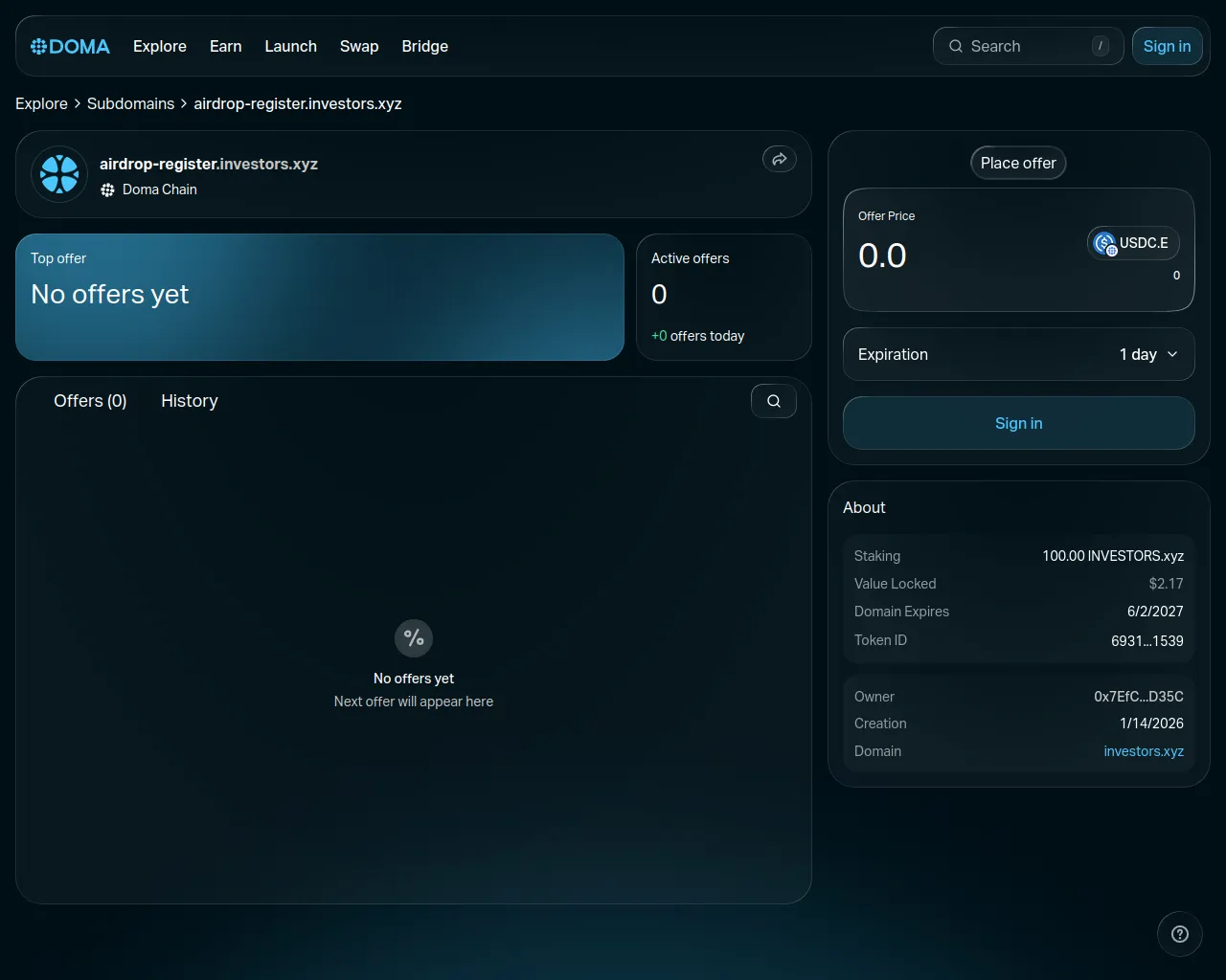 Screenshot of airdrop-register.investors.xyz