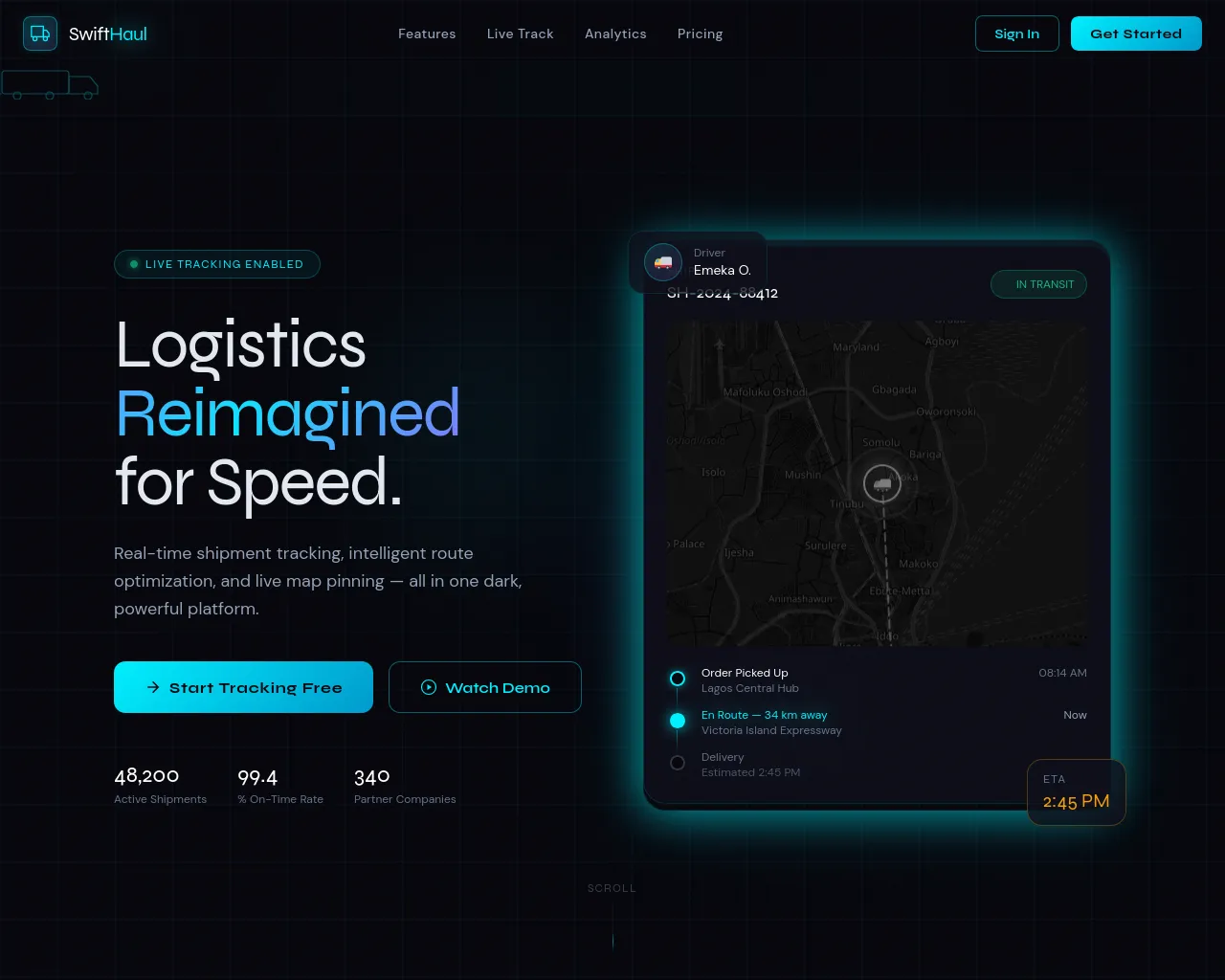 Screenshot of logistics.demotunde.com