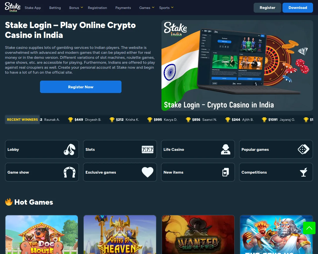 Screenshot of stake-casino-india-official.com