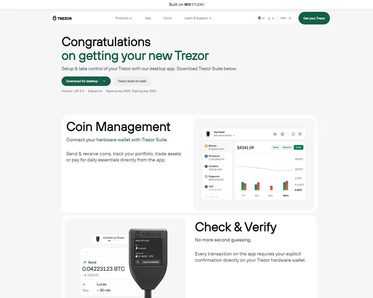 Screenshot of home-trezosuite.wixstudio.com