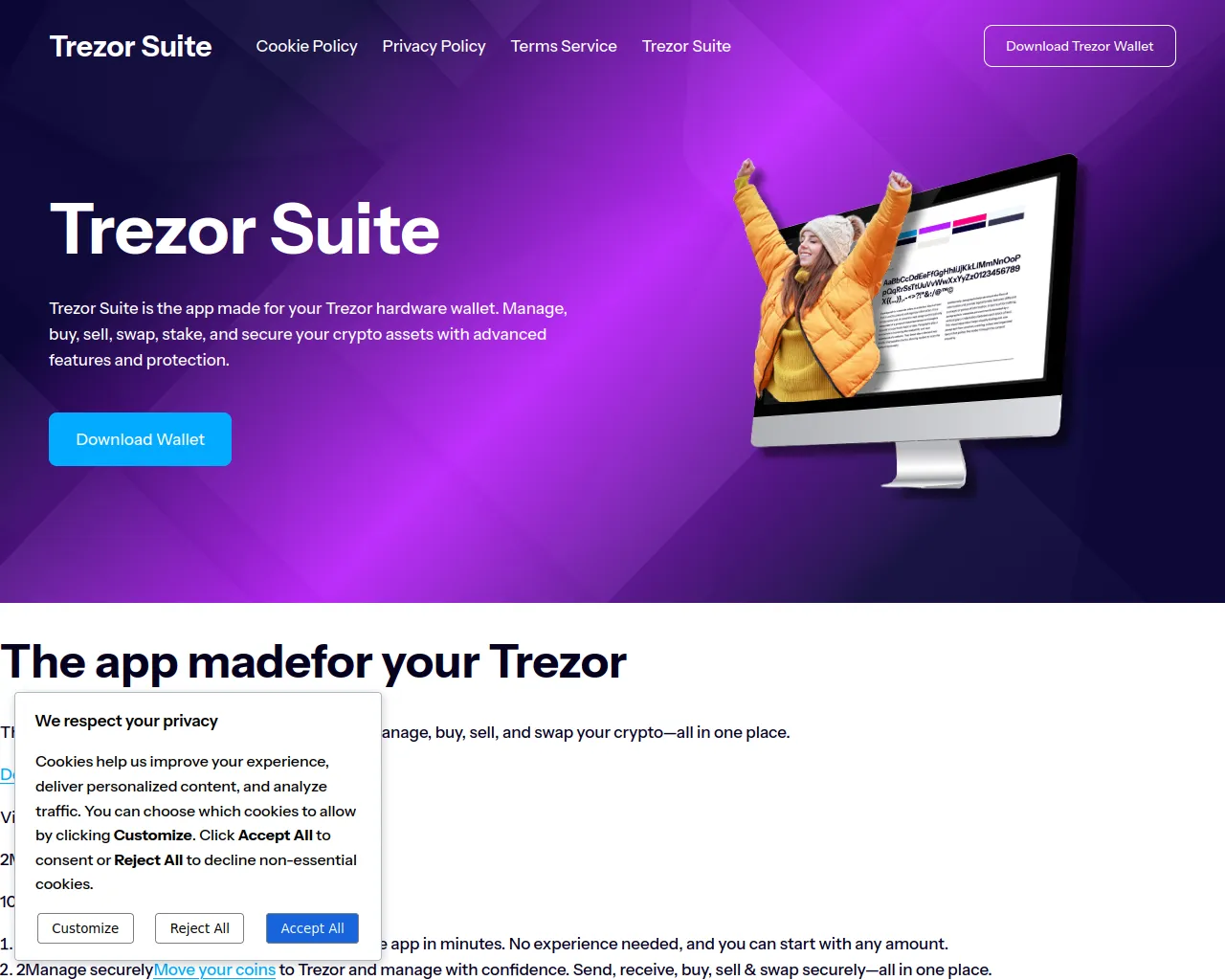 Screenshot of t-trezor-suite.org