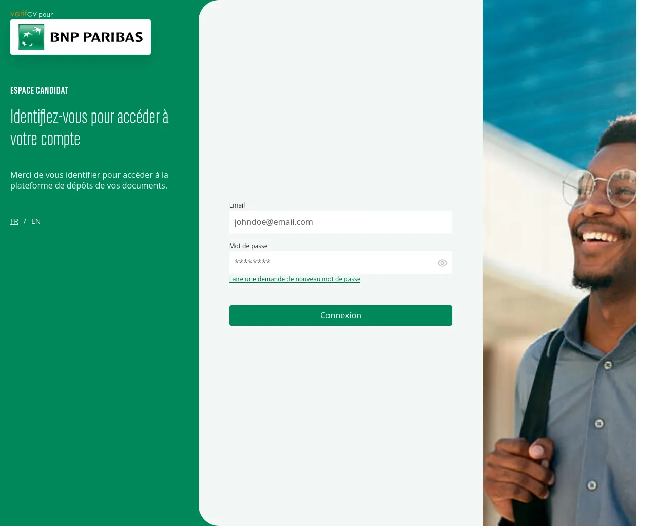 Screenshot of bnpp.test.verifcv.com