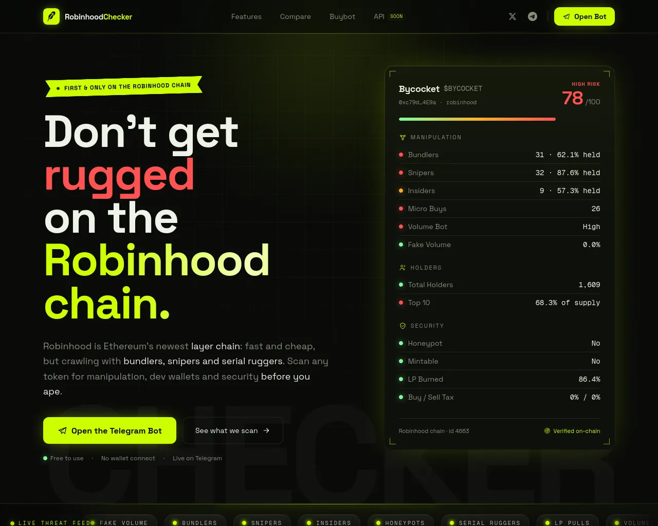 Screenshot of robinhoodchecker.com